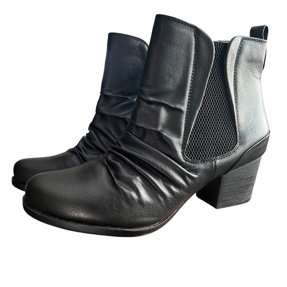 Denver Hayes Black Ruched Side Zip Heeled Ankle Boots Size 8